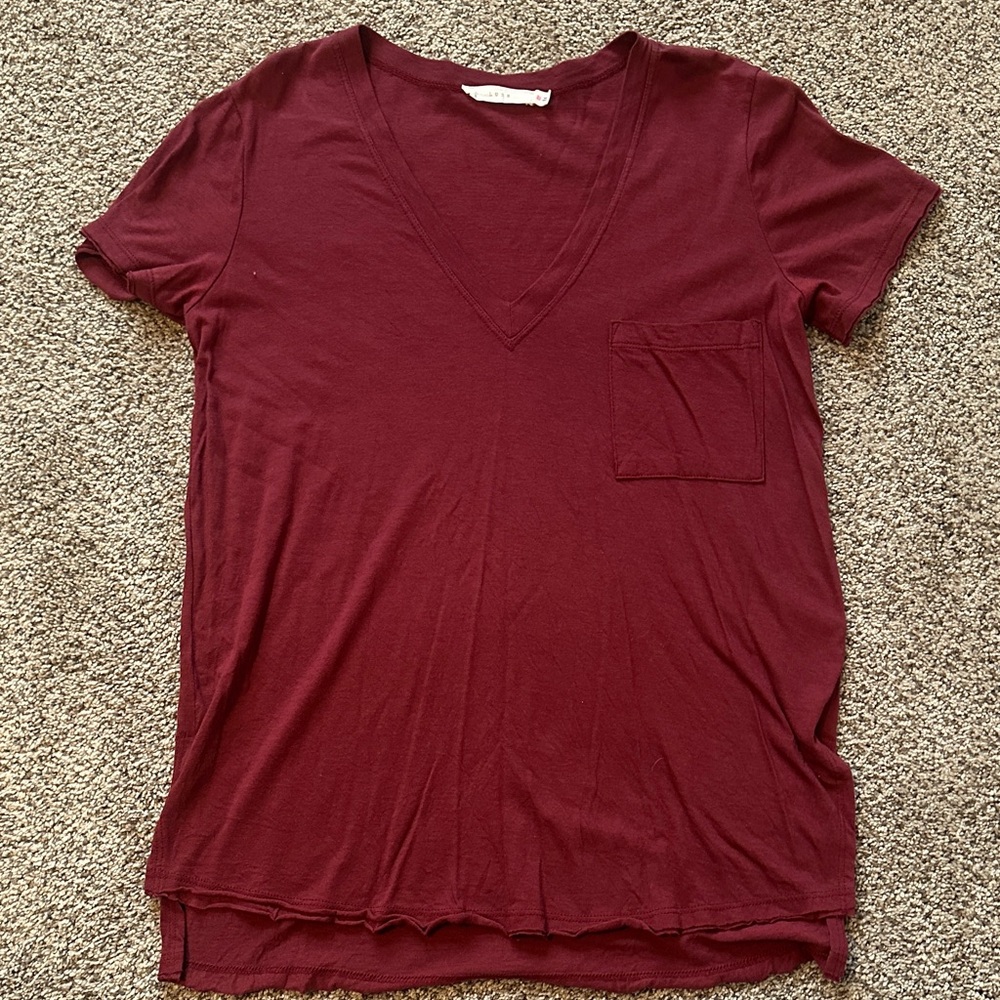 Lush Deep Red V-Neck Short Sleeve Tee